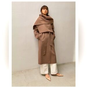 The Curated Max Mara Inspired Tailored Wrap Wool Cashmere Coat w/ Scarf